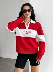 EURMUSE 学院风旗帜刺绣羊毛背面拼色领口运动衫