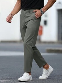 Calvornis Men's Solid Color Front Button Pocket Casual Pants - Grey - View 6