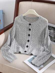 SHEIN Tween Girls Oversized Casual Cardigan Sweater, Comfortable & Versatile, Soft & Warm - Purple - View 1