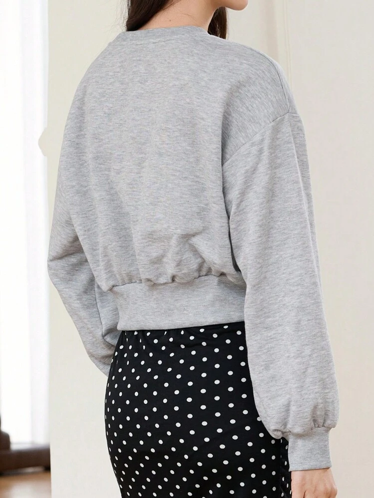 DAZY 1 pieza Sudadera holgada de cuello redondo de unicolor para mujer, de manga larga, casual para uso diario, ropa de otoño - Gris - Añade 2