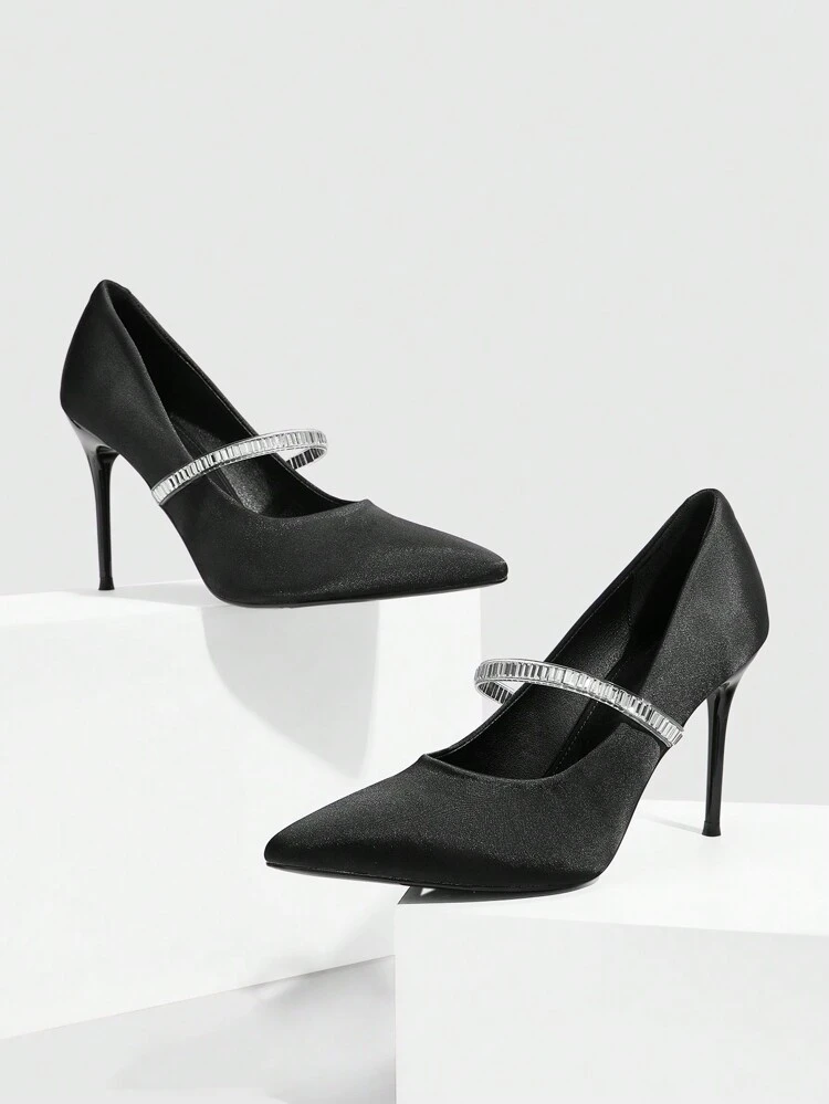 CUCCOO SZL Pointed Toe Stiletto Heels Women's Fashion Elegant Aesthetic European And American Rhinestone Strap Sexy High Heels For Christmas, New Year Party, Date