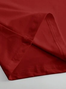 Aesthetic Post--Plus Size Men's Solid Color Patchwork Round Neck Short Sleeve Letter Print Casual T-Shirt - Burgundy - View 3