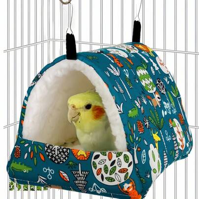 1 Pieza Saco de dormir triangular de felpa con cobertura completa y estampado de dibujos animados para loros, hámsteres, pájaros pequeños en otoño e invierno