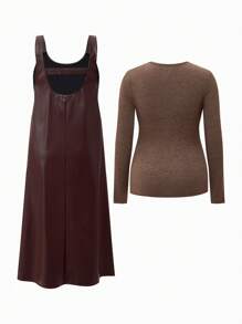 SHEIN Set de 2 piezas Top de manga larga y vestido sin mangas de maternidad - Marrón - Ver 10