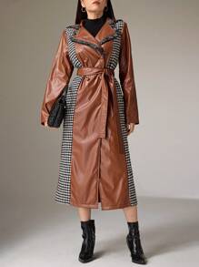 Modelyn Damen einfarbige Jacke mit Krawattenfront und Knopfverschluss, Langarm, Lässig - Khaki - Übersicht 4