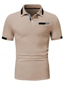 Manfinity Homme Men's Geometric Print Short Sleeve Casual Commuting Polo Shirt - Apricot - View 4