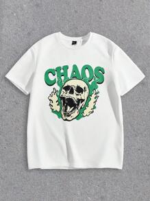 Manfinity VCAY Men's Letter & Skeleton Graphic Round Neck Short Sleeve T-Shirt And Drawstring Waist Pants 2 Pieces Casual Suit - Green - View 3