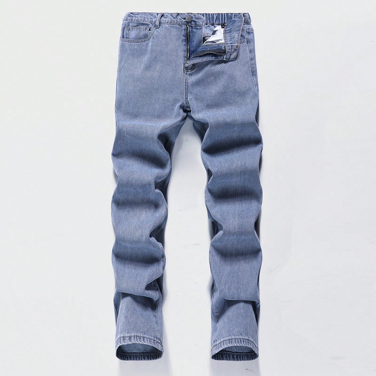 Pantalones vaqueros rectos sencillos y holgados de mezclilla azul de moda casual para adolescentes varones, ropa diaria linda y para las cuatro estaci