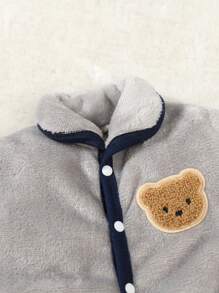 SHEIN Genkimix Kids 婴幼儿男孩 2 件套 毛绒熊标志长袖连体睡衣 - 彩色 - 查看 6