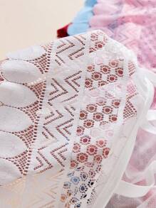 5pcs/Set Plus Size Lace Patchwork Fantasy Elegant Series Cross Strap Bowknot Panties - Multicolor - View 3