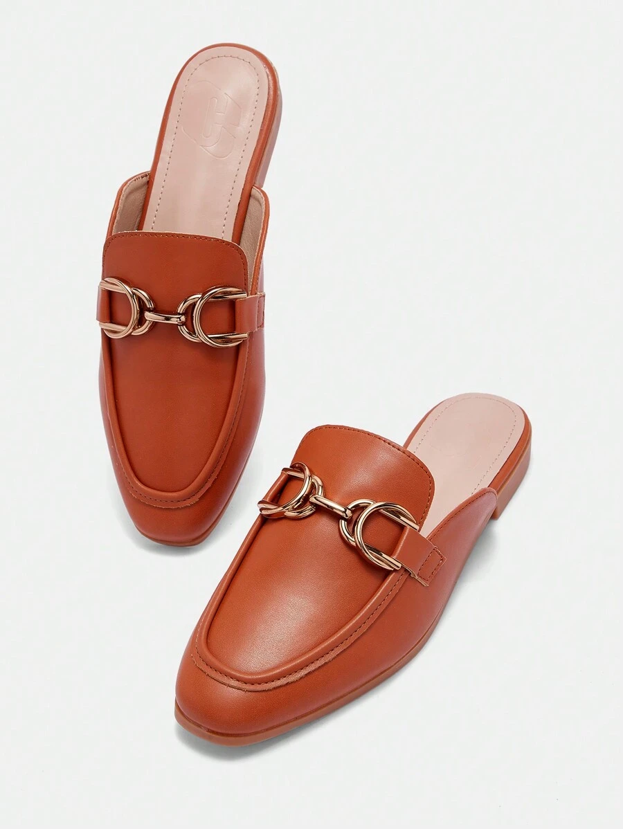 CUCCOO BIZCHIC Women Metal Chain Decor Flat Loafer Shoes New Year Holiday