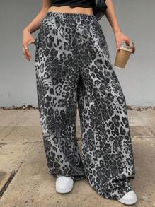 DAZY Jeans de pierna ancha y relajada con estampado todo sobre leopardo / estampado de guepardo para mujeres