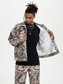 Manfinity VCAY Men's Loose Digital Print Knitted Cardigan Set, For Fall Winter - Mocha Brown - View 4