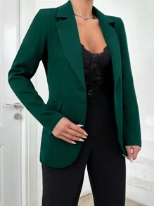 EURMUSE Women Casual Commuting Solid Color Blazer Jacket, Autumn - Dark Green - View 5
