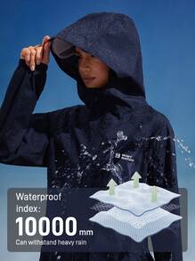 In My Nature Chaqueta de lluvia a media pierna, a prueba de viento y de agua, con capucha para mujer - Azul Marino - Ver 2