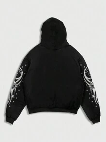 ROMWE MEN Street Life 2 件套男士街头图案运动衫和运动裤运动服，适合日常休闲穿着 - 黑色 - 查看 6