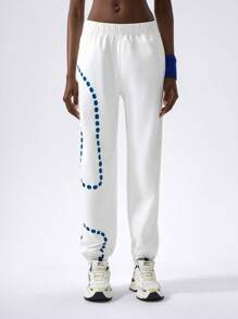 VARSITIE Low Rise Elasticated Loose Print Women Sports Pants - White - View 4