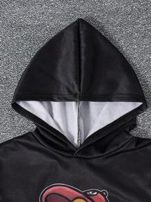 SHEIN 2pcs/Set Teen Boys Casual Comfortable Long Sleeve Hoodie And Pants - Black - View 3