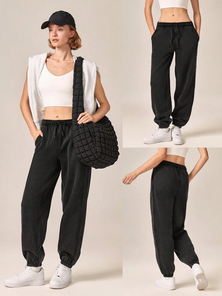 Joggers de 28" suaves y cálidos de felpa con cintura ajustable con cordón y bolsillos laterales para uso diario y casual en otoño e invierno