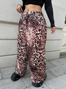 Flirla Pantalon ample à jambe large imprimé léopard pour grande taille - Multicolore - Voir 5