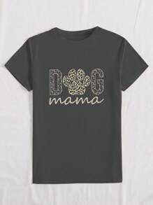 INAWLY Camiseta de "Mamá de Perro", Regalo para Mamá de Perro, Regalo para Amante de Perros, Blusa de manga corta con cuello redondo y estampado gráfico de leopardo para mujer - Gris - Ver 3