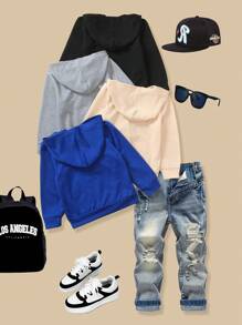 SHEIN 4pcs Young Boy Casual Solid Color Sweatshirt - Multicolor - View 2