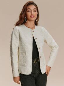 Chiquease 女士休闲轻便羽绒夹克，防风 - 白色 - 查看 1