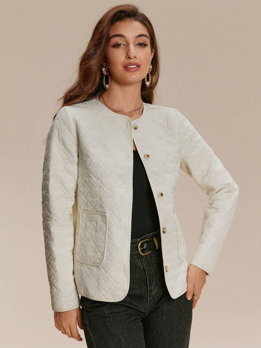 Chiquease 女士休闲轻便羽绒夹克，防风 - 白色 - 查看 1