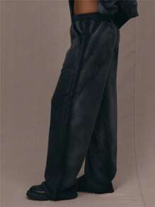 MUSERA Distressed Washed Wide Leg Sweatpants Vacation - Black - View 2