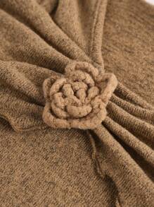 SHEIN 青少年女孩法式露肩长袖荷叶边针织上衣 - 卡其色 - 查看 7