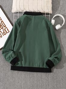 Manfinity Roghcode 1 pieza Chaqueta con cremallera y cuello para hombre con forro a cuadros - Verde - Ver 2