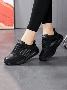 1 双时尚皮革透气百搭防滑耐磨户外休闲运动鞋，舒适回弹减震轻便可爱女鞋，适合所有季节 - 黑色 - 查看 2
