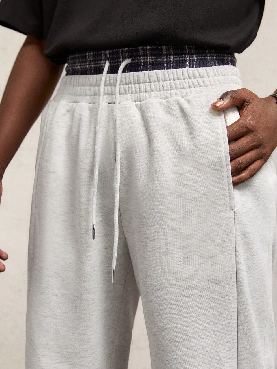 Men's Knit Splice Color-Block Elastic Waist Straight-Leg Casual Sweatpants, Suitable For Autumn