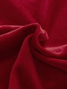 SHEIN 少女圣诞蝴蝶结珍珠纽扣蕾丝荷叶边褶皱红色连衣裙，秋冬装 - 紅白色 - 查看 6