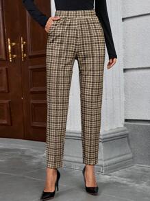 EMERY ROSE Women's Plaid Pocket Cone Casual & Work Pants