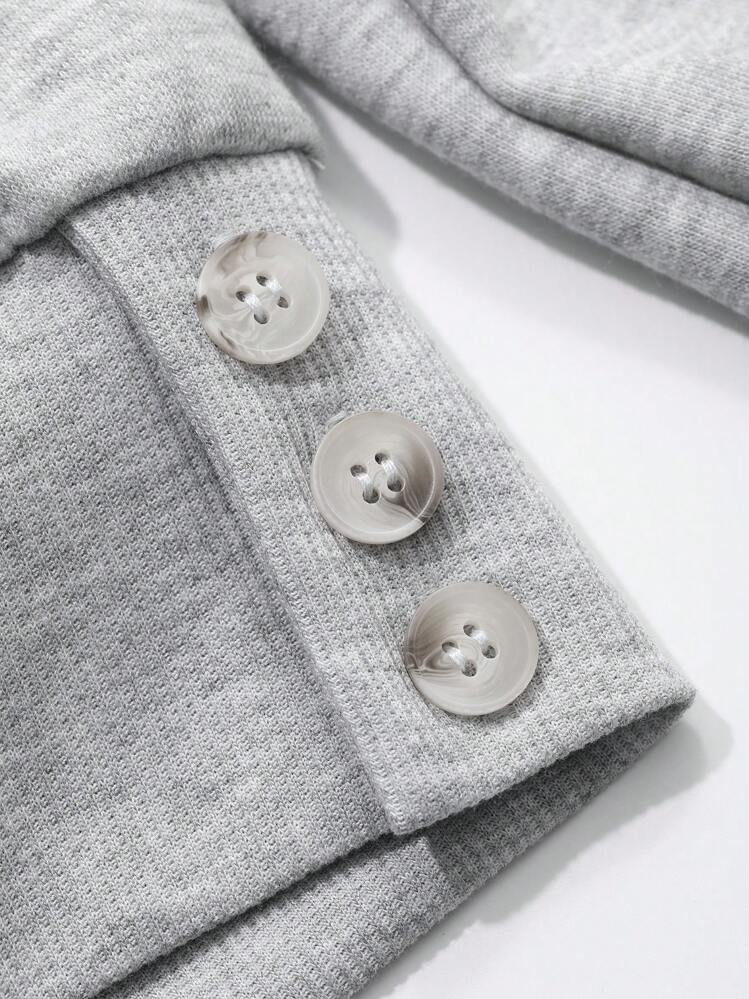 DAZY 1 pieza Sudadera holgada de cuello redondo de unicolor para mujer, de manga larga, casual para uso diario, ropa de otoño - Gris - Añade 9