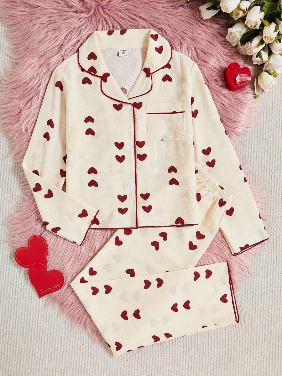 2pcs Girls Cute Bear Print Long Sleeve Top And Pants Pajama Set, Casual Sleepwear - Apricot - View 1