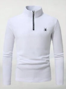 Manfinity Homme Men's Casual Daily Spider Embroidered Stand Collar Long Sleeve T-Shirt, Autumn/Winter - White - View 6
