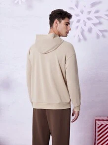 THE POLAR EXPRESS X SHEIN Men Graphic Print Hoodie & Pants Set, For Christmas - Khaki - View 2