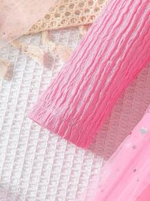 SHEIN Glamorique Kids 小女孩新款粉色星星亮片网纱芭蕾舞裙公主派对礼服蝴蝶结长袖春秋儿童粉色连衣裙粉色公主裙儿童连衣裙粉色 - 粉色 - 查看 3