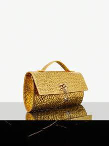 SHEIN SXY 女士，女式手提包，编织包，时尚，简约，优雅，多功能，经典，金色，适合经典、通勤、办公室、约会、日常、购物、下午茶、派对、舞会、俱乐部、约会、生日、晚会、约会之夜 - 金色 - 查看 3