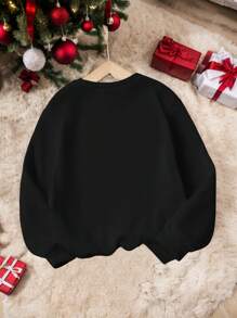 Young Boy's Christmas Dinosaur & Santa Print Sweatshirt - Black - View 2