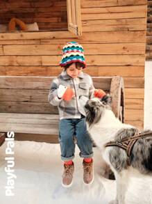 SHEIN 冬季男童格子长袖单排扣口袋休闲夹克 - 彩色 - 查看 34