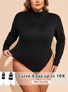 SHEIN CURVE+ Áo liền quần cổ lọ ôm vừa vặn cho nữ cỡ lớn, áo thu - màu đen - Xem 8