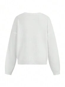 Marina Oliveira Artist, pentru femei, cu gât rotund, cu mânecă lungă, model cu fundă, ocazional, pulover, pentru toamnă/iarnă, vacanță, vacanță, festival, se potrivește Ibiza - alb - Vizualizare 2