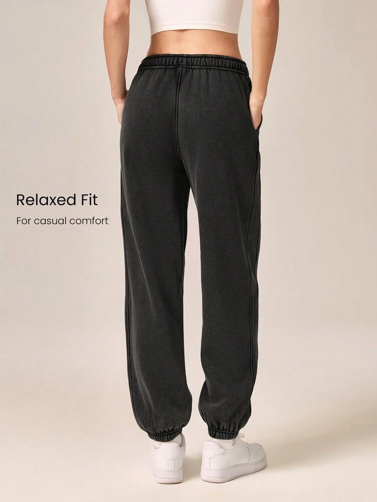 Joggers de 28" suaves y cálidos de felpa con cintura ajustable con cordón y bolsillos laterales para uso diario y casual en otoño e invierno