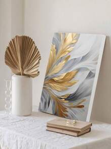 1 幅抽象花卉带框帆布墙面艺术海报现代简约金色和灰色花卉墙壁装饰画适用于卧室客厅装饰带框