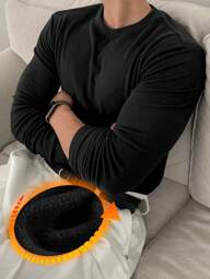 DAZY 男士纯黑色抓绒圆领T恤，秋冬季