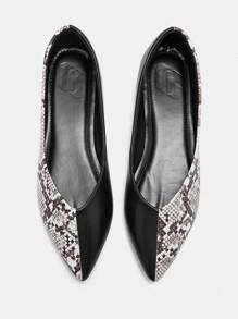 CUCCOO BIZCHIC Women's Asymmetric Snake Print Pointed Toe Flats, Simple Casual Comfortable Soft Black Synthetic Leather Office Loafers - Black - View 7