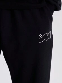 Musero 男士阔腿束口品牌贴布印花运动裤/慢跑裤/运动套装下装（仅限春夏款） - 黑色 - 查看 5